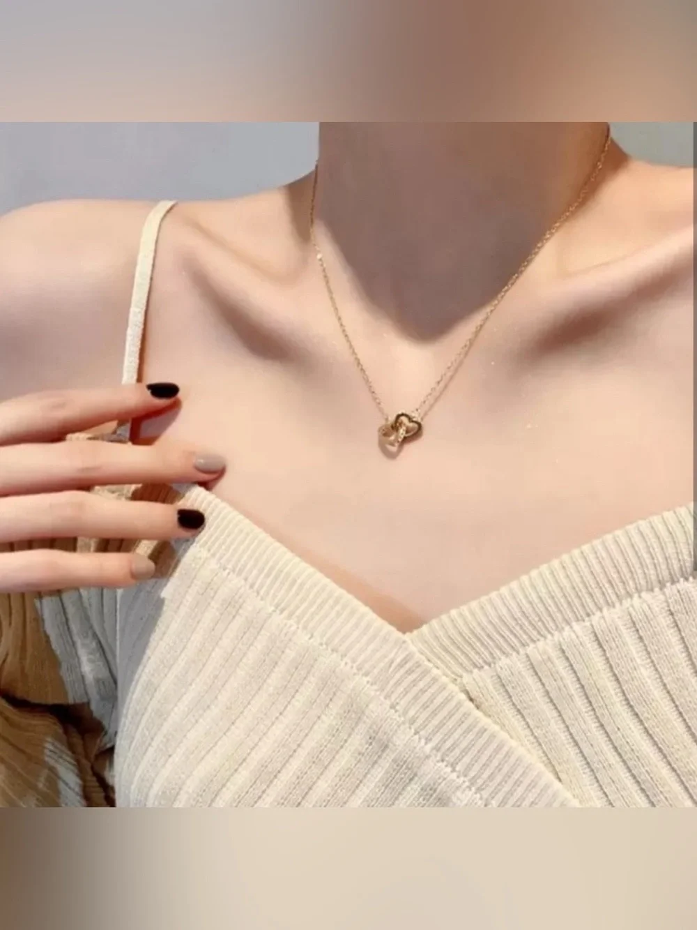 Gold Plated Stainless Steel Double Heart Chain Necklace